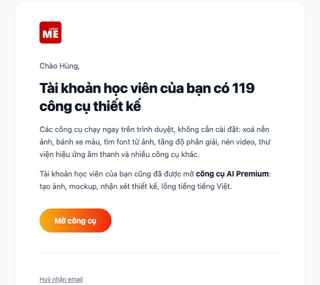 Email giới thiệu công cụ